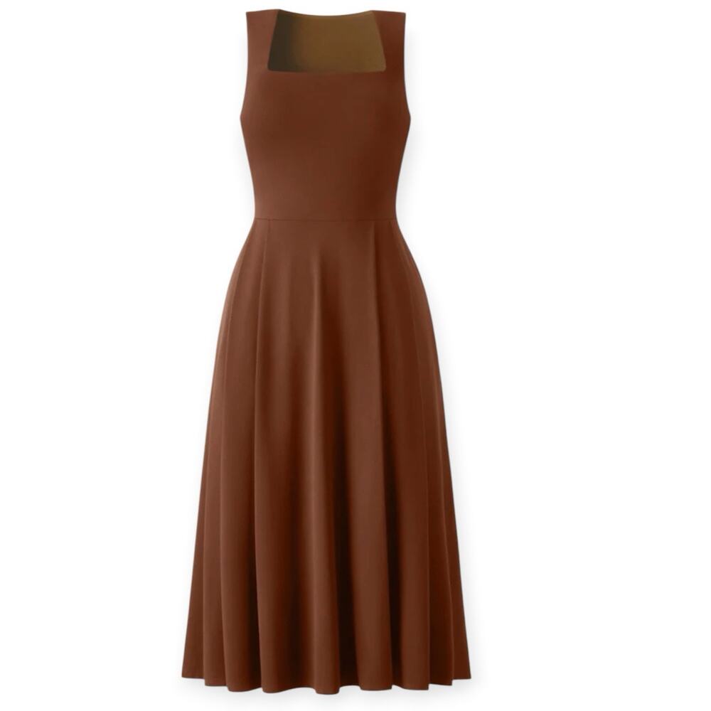 NWT OGL The Anytime Bra Ponte Knit Midi Dress Sz XS Cherry Wood Brown Stretchy